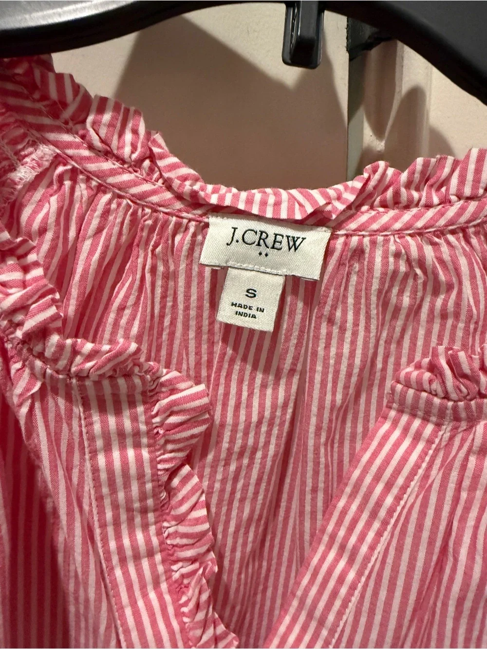 J. Crew Pink and White Striped Flutter Sleeve Top